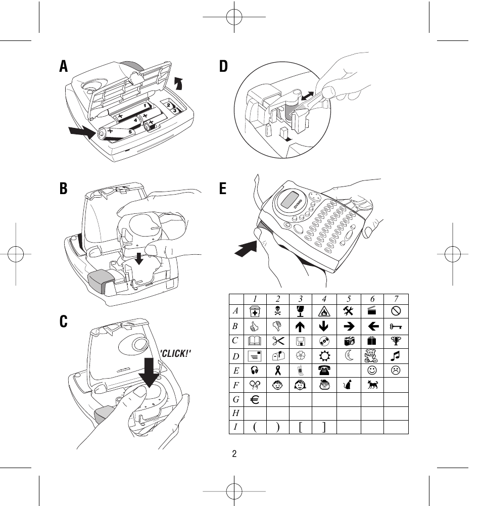 Ad b c e | Dymo LetraTag QX50 User Manual | Page 2 / 44