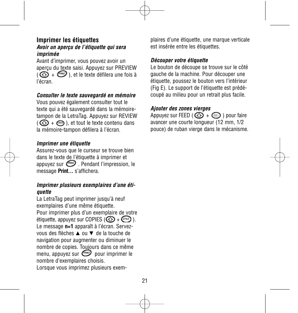 Imprimer les étiquettes | Dymo LetraTag QX50 User Manual | Page 21 / 44