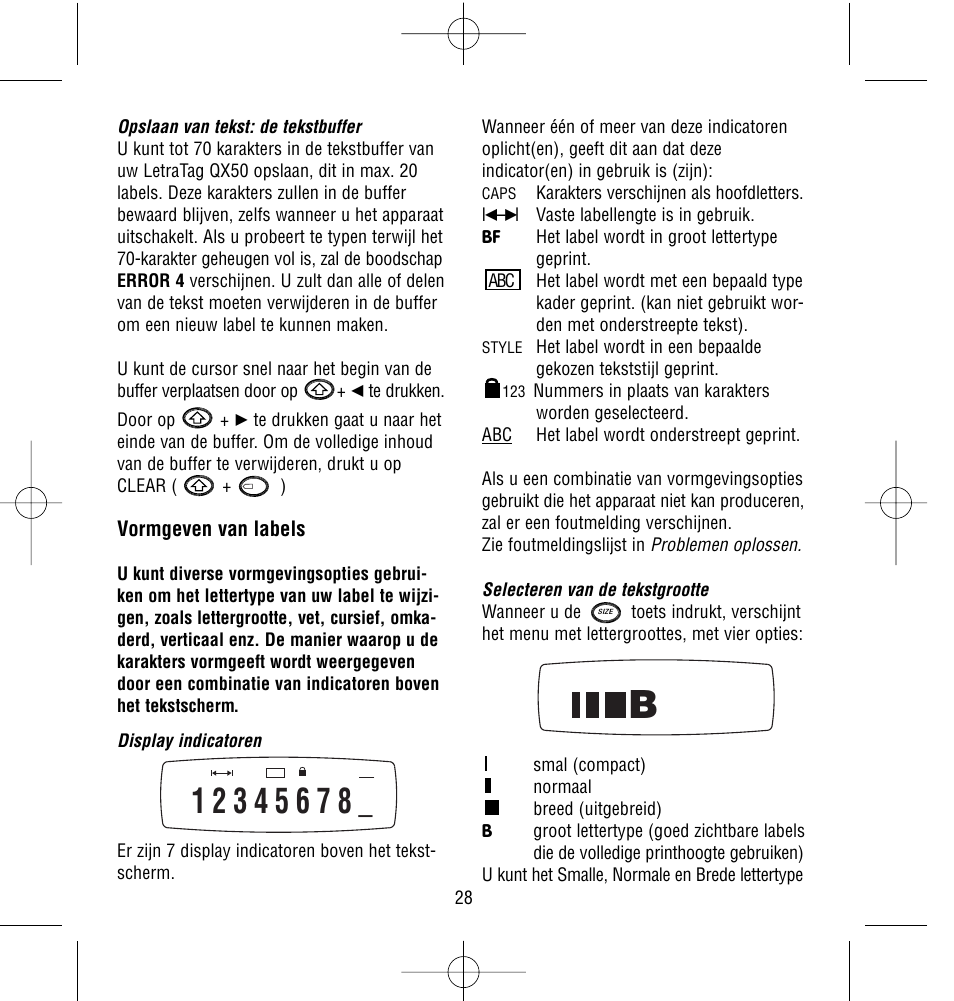 Vormgeven van labels | Dymo LetraTag QX50 User Manual | Page 28 / 44