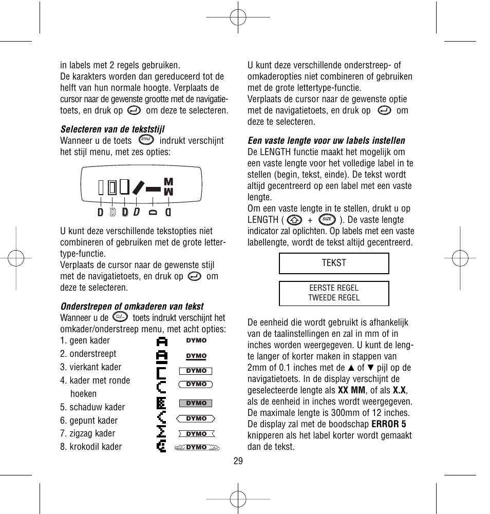 Dm m, Tekst | Dymo LetraTag QX50 User Manual | Page 29 / 44