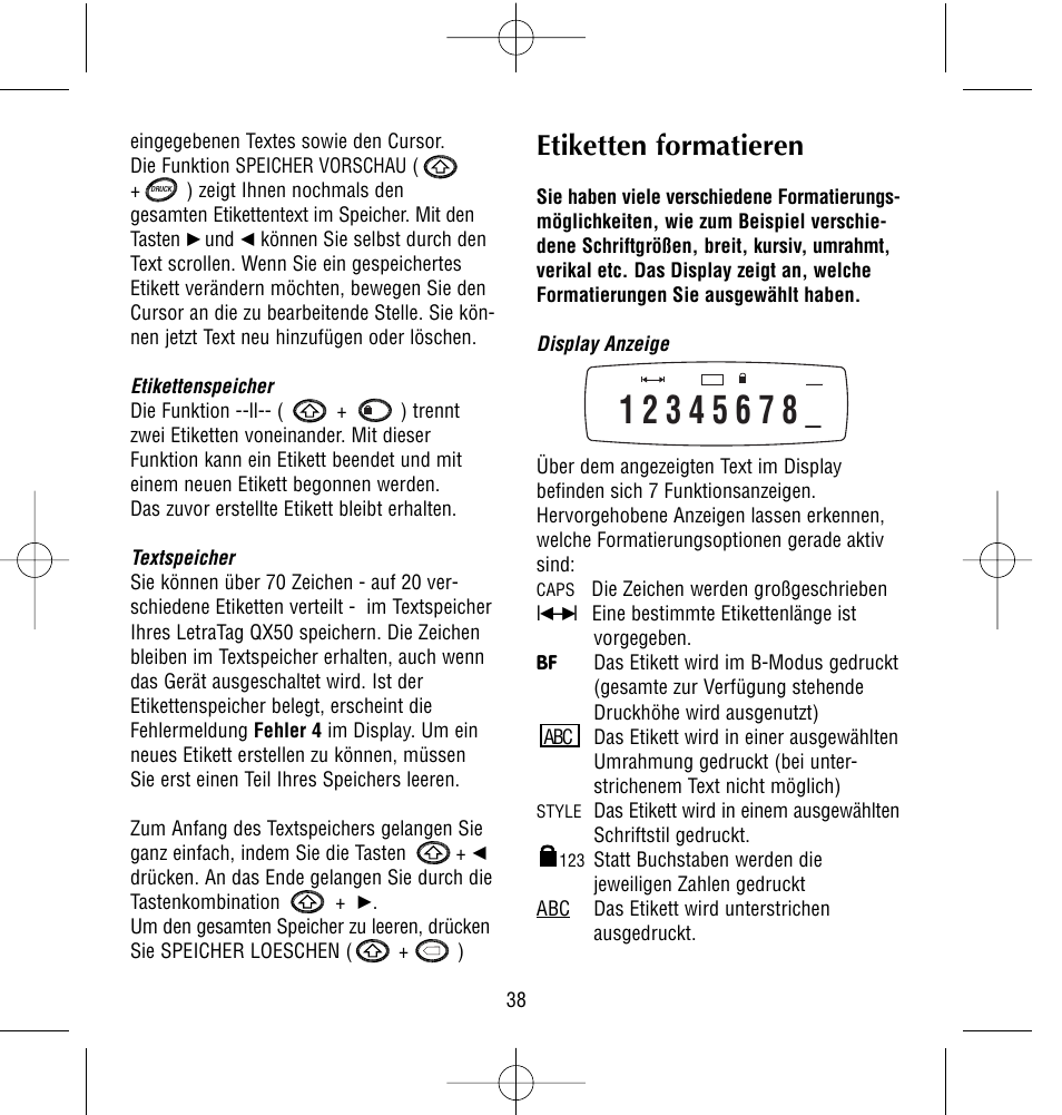 Etiketten formatieren | Dymo LetraTag QX50 User Manual | Page 38 / 44