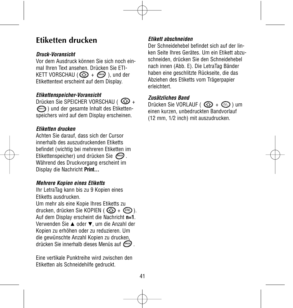 Etiketten drucken | Dymo LetraTag QX50 User Manual | Page 41 / 44