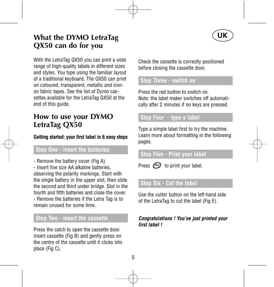 What the dymo letratag qx50 can do for you, How to use your dymo letratag qx50 | Dymo LetraTag QX50 User Manual | Page 5 / 44