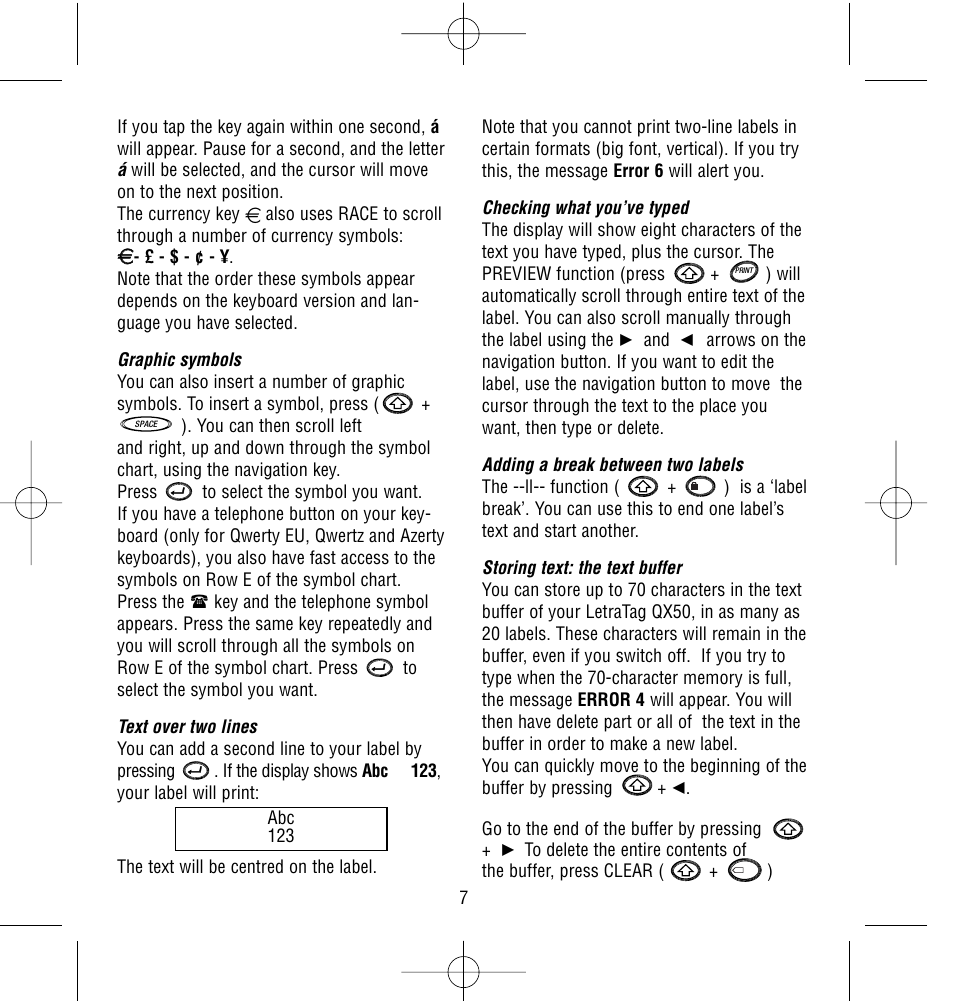 Dymo LetraTag QX50 User Manual | Page 7 / 44