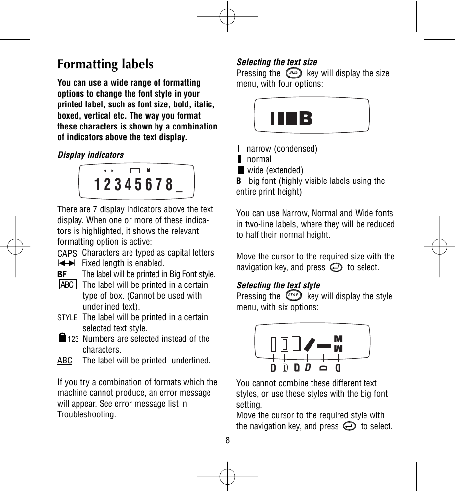 Formatting labels | Dymo LetraTag QX50 User Manual | Page 8 / 44