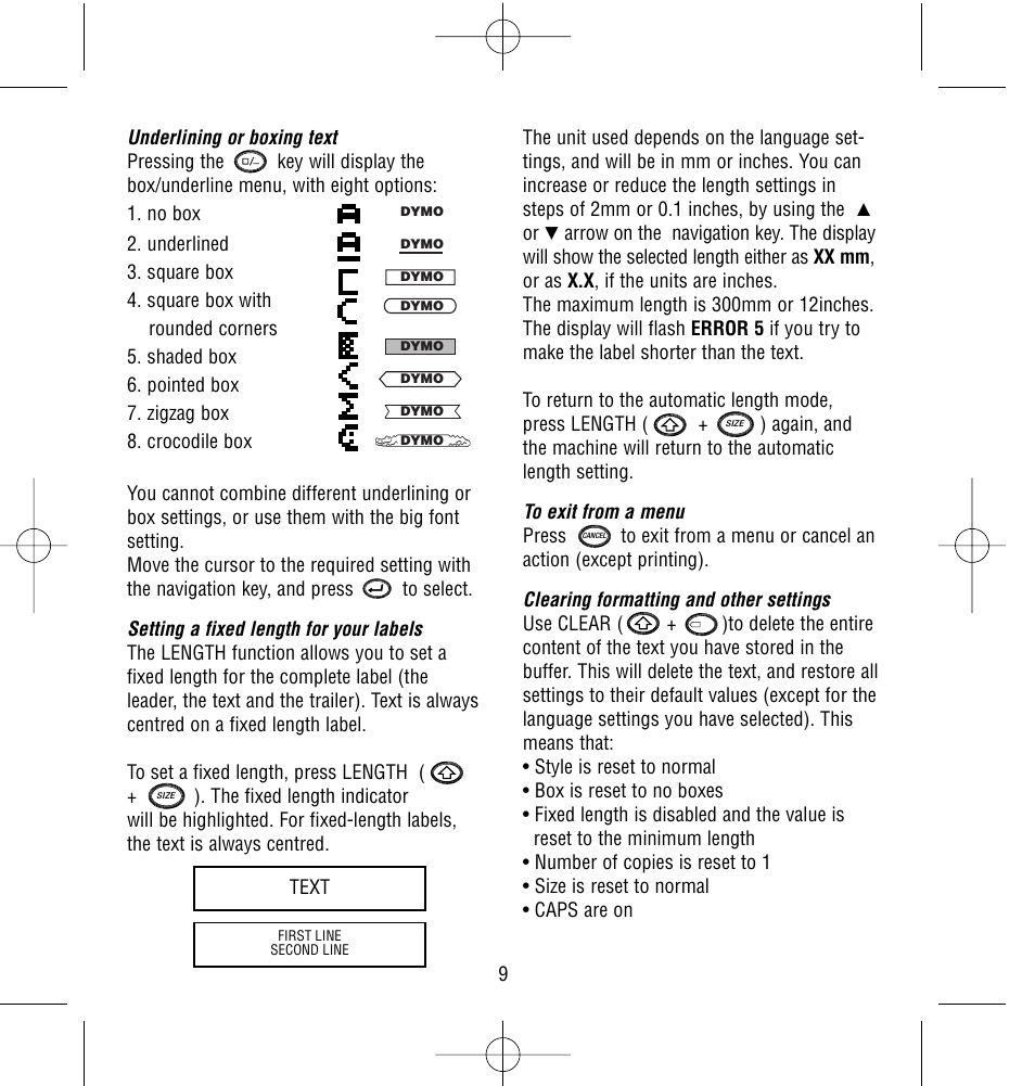 Text | Dymo LetraTag QX50 User Manual | Page 9 / 44