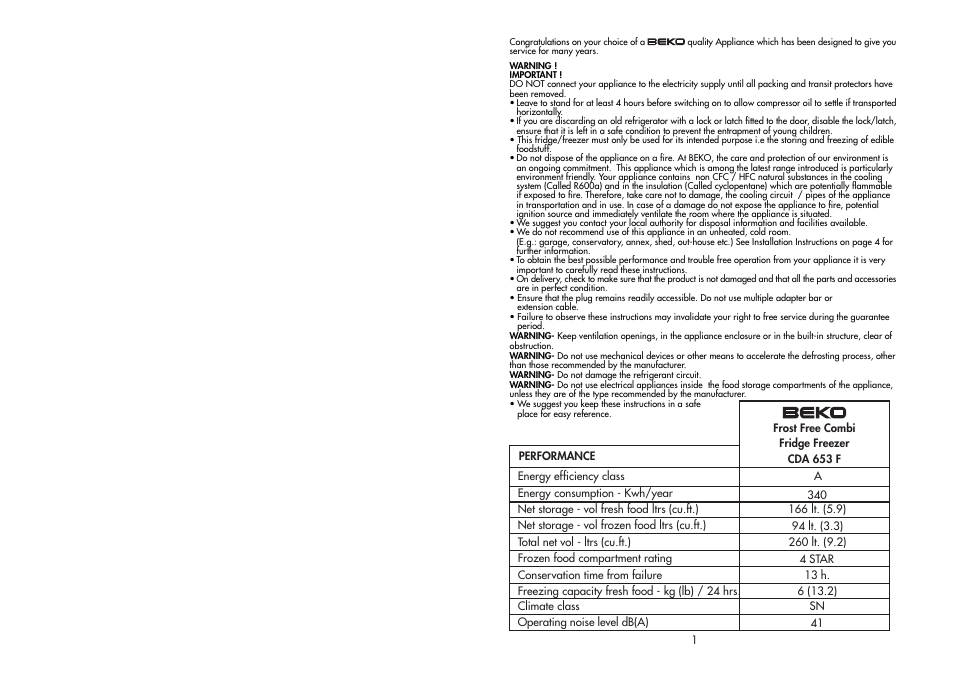 Beko CDA 653 F User Manual | Page 2 / 13