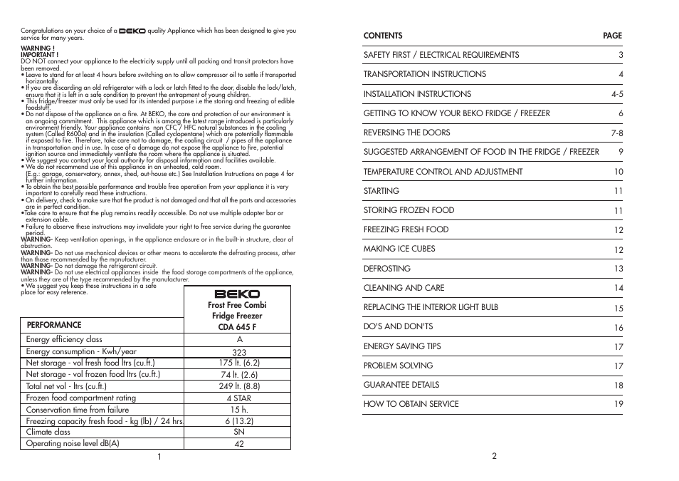Beko CDA 645 F User Manual | Page 2 / 11