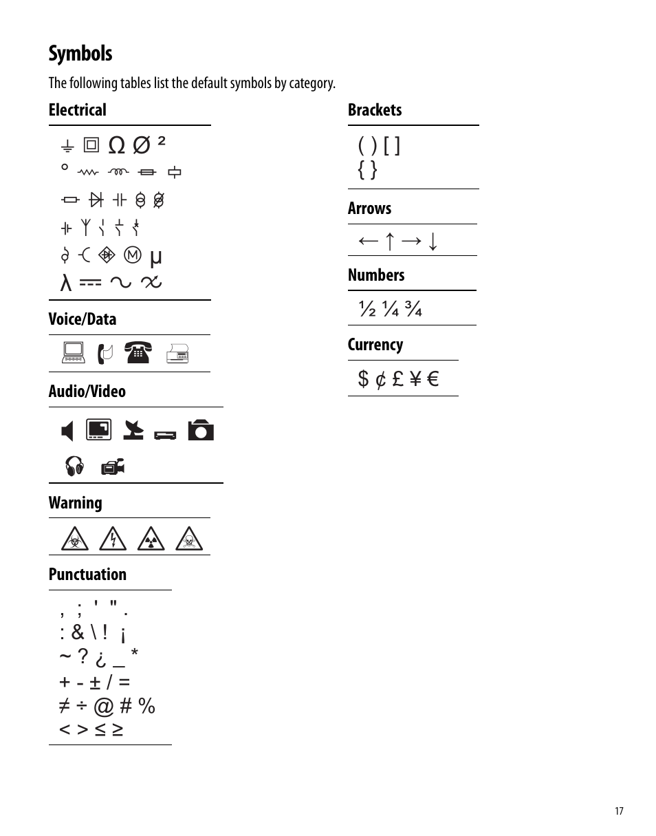 Symbols | Dymo Rhino 6000 User Manual | Page 23 / 32