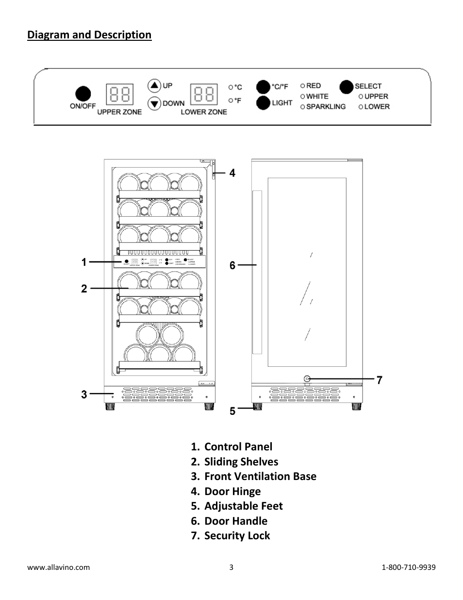 Diagram and description | Allavino VWR4302-SRT FlexCount Series Dual Zone Wine Cooler Refrigerator - 30 Bottle Capacity - Towel Bar Handle User Manual | Page 3 / 10