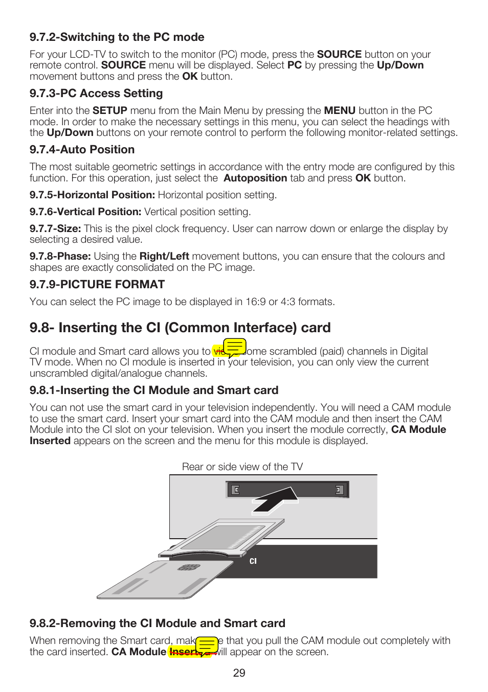Inserting the ci (common interface) card | Beko INTEGRATED DIGITAL HD READY COLOUR TELEVISIONS 32WLU530HID User Manual | Page 31 / 37