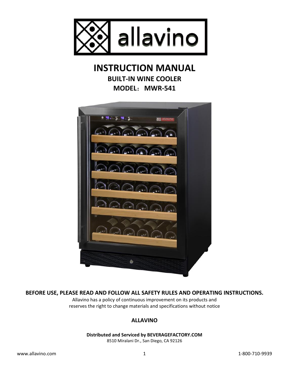 Allavino MWR-541-BR-C 51 Bottle Wine Cooler Refrigerator - Black Cabinet with Black Door User Manual | 10 pages