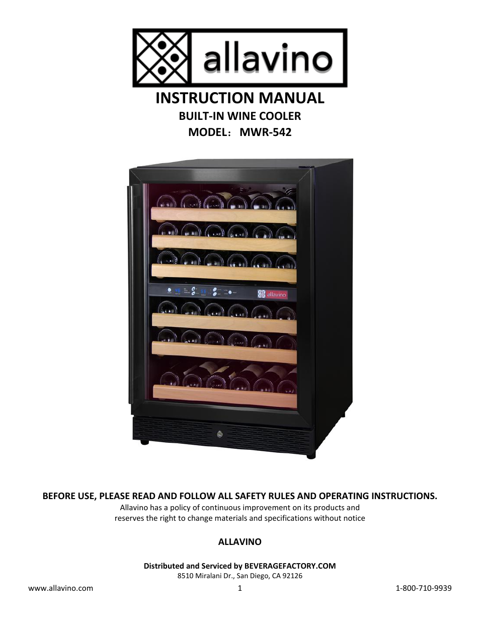 Allavino MWR-542-BR-C 51 Bottle Dual Zone Wine Cellar Refrigerator - Black Cabinet with Black Door User Manual | 10 pages
