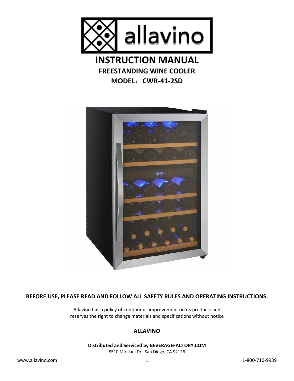 Allavino Cascina CWR-41-2SD Dual Zone Wine Cooler - 44 Bottle Capacity User Manual | 11 pages