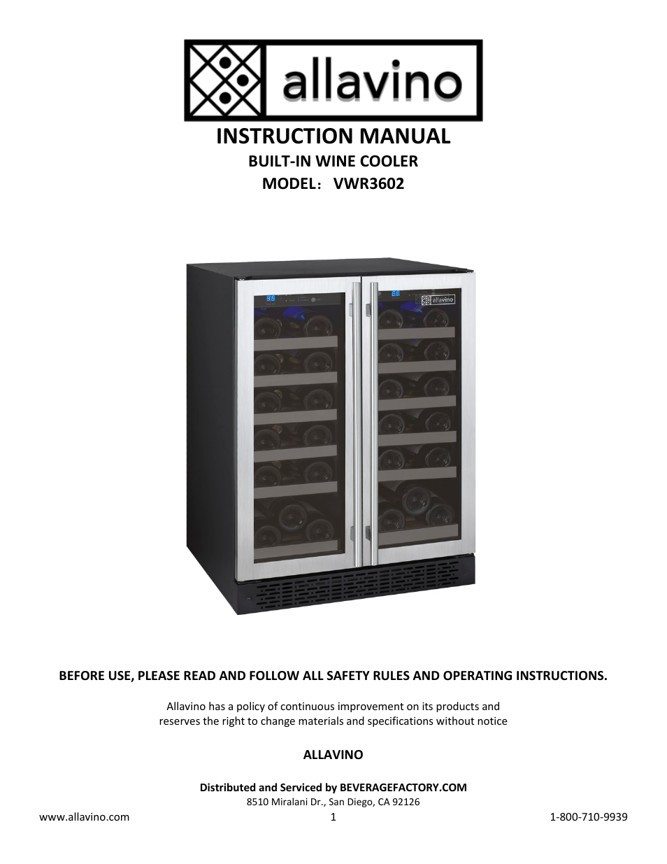 Allavino VWR3602-SRC FlexCount Series Wine Refrigerator 36 Bottle Dual Zone - Curved Handle User Manual | 10 pages
