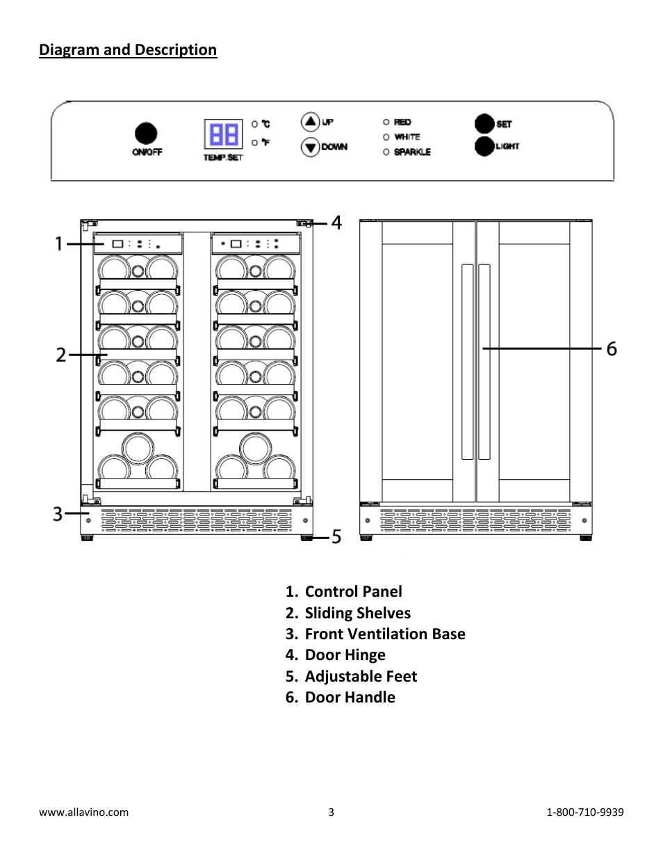 Allavino VWR3602-SRC FlexCount Series Wine Refrigerator 36 Bottle Dual Zone - Curved Handle User Manual | Page 3 / 10