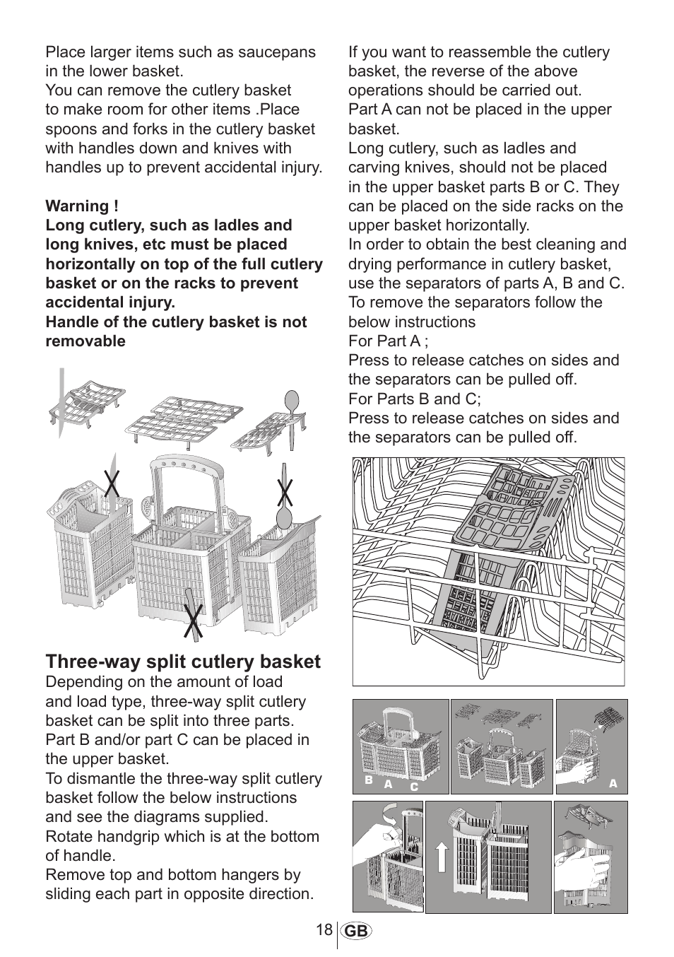 Three-way split cutlery basket | Beko DFN 1000 X User Manual | Page 19 / 36