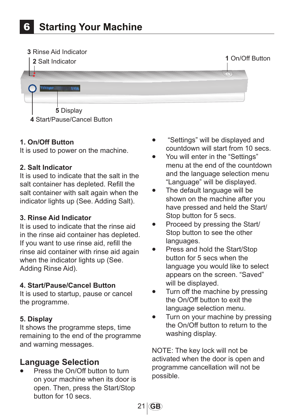 6starting your machine, Language selection | Beko DFN 1000 X User Manual | Page 22 / 36