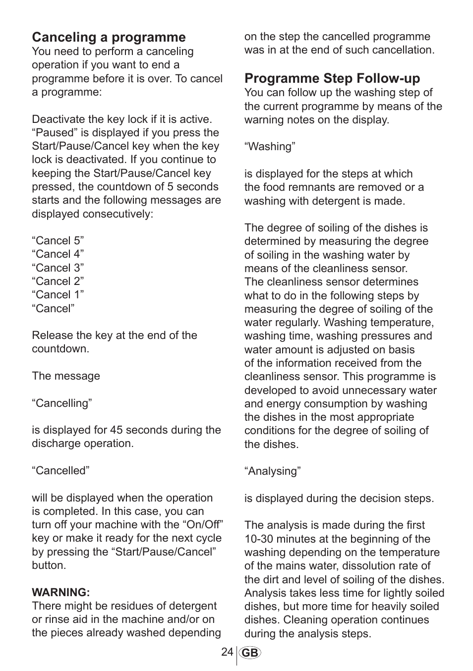 Canceling a programme, Programme step follow-up | Beko DFN 1000 X User Manual | Page 25 / 36