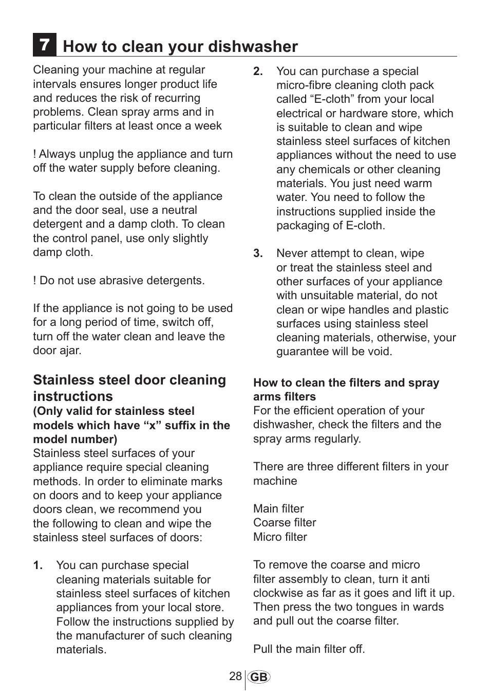 How to clean your dishwasher, Stainless steel door cleaning instructions | Beko DFN 1000 X User Manual | Page 29 / 36