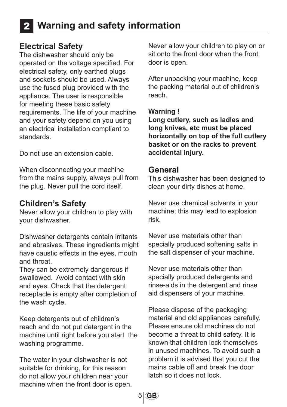 2warning and safety information, Electrical safety, Children’s safety | General | Beko DFN 1000 X User Manual | Page 6 / 36