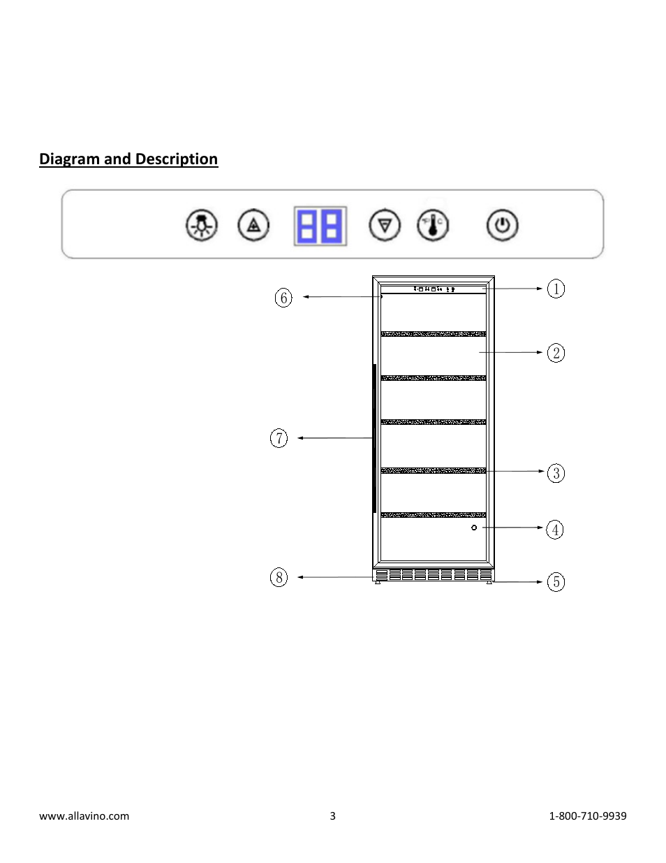Diagram and description | Allavino Vite YWR-2715BRT Wine Cooler Refrigerator - 115 Bottle Capacity - Black Door with Towel Bar Handle User Manual | Page 3 / 11