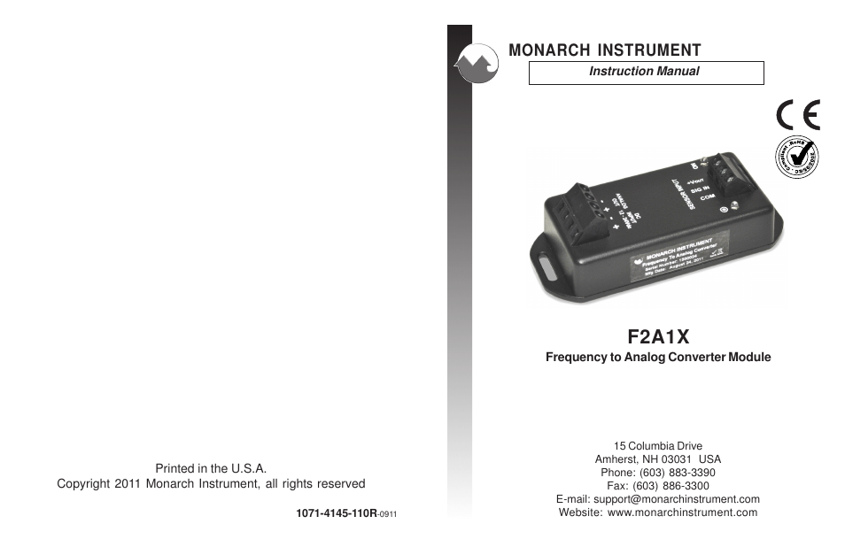 Monarch Instrument F2A1X User Manual | 8 pages