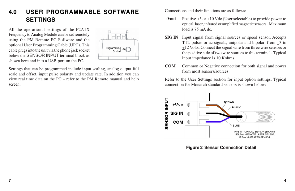 0 user programmable software settings | Monarch Instrument F2A1X User Manual | Page 7 / 8