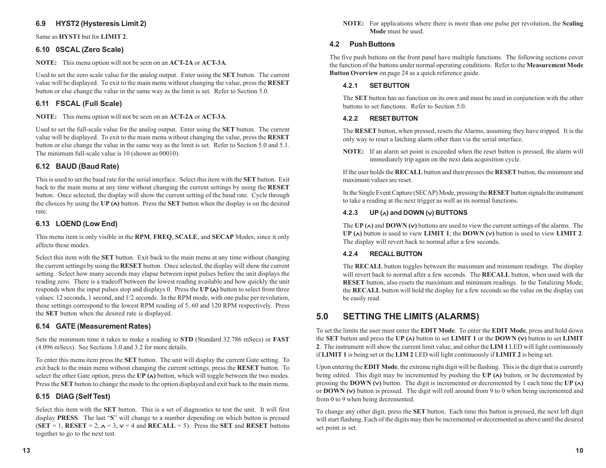 0 setting the limits (alarms) | Monarch Instrument ACT-3 User Manual | Page 15 / 16