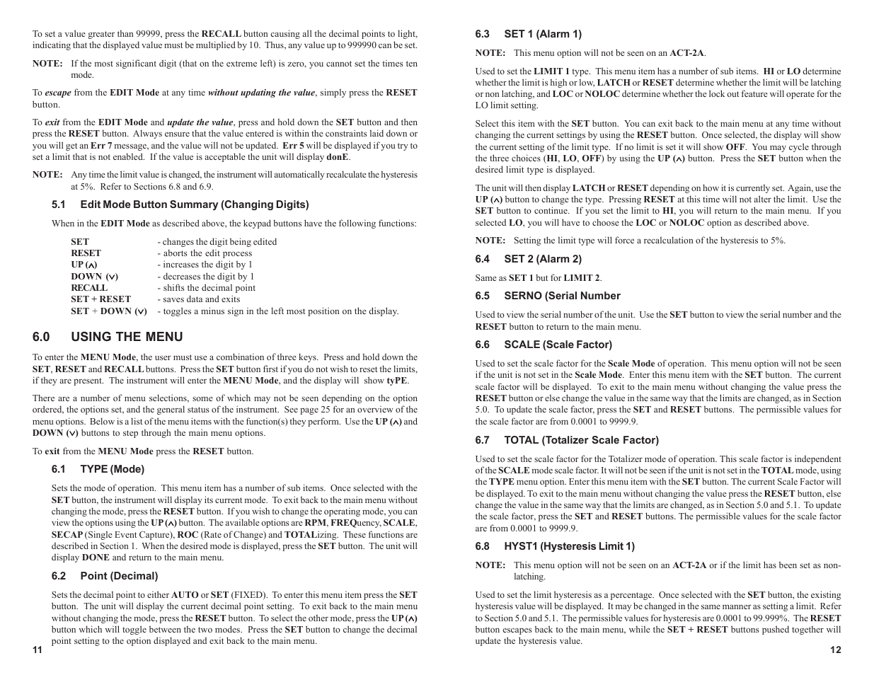 0 using the menu | Monarch Instrument ACT-3 User Manual | Page 16 / 16