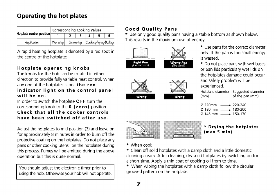 Operating the hot plates | Beko D1 6633 TS User Manual | Page 10 / 25