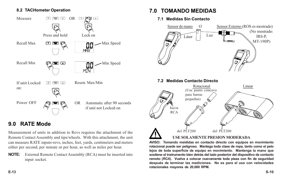 0 rate mode, 0 tomando medidas | Monarch Instrument PLT200 User Manual | Page 16 / 42