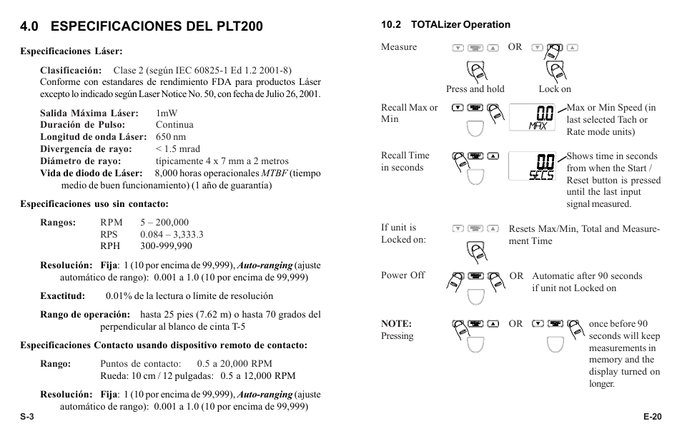 0 especificaciones del plt200 | Monarch Instrument PLT200 User Manual | Page 23 / 42