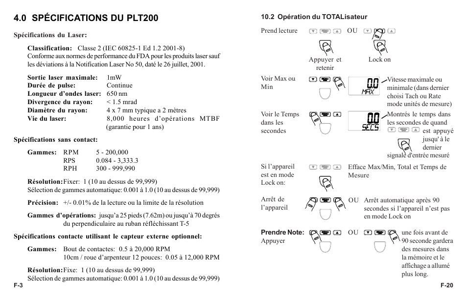 0 spécifications du plt200 | Monarch Instrument PLT200 User Manual | Page 34 / 42