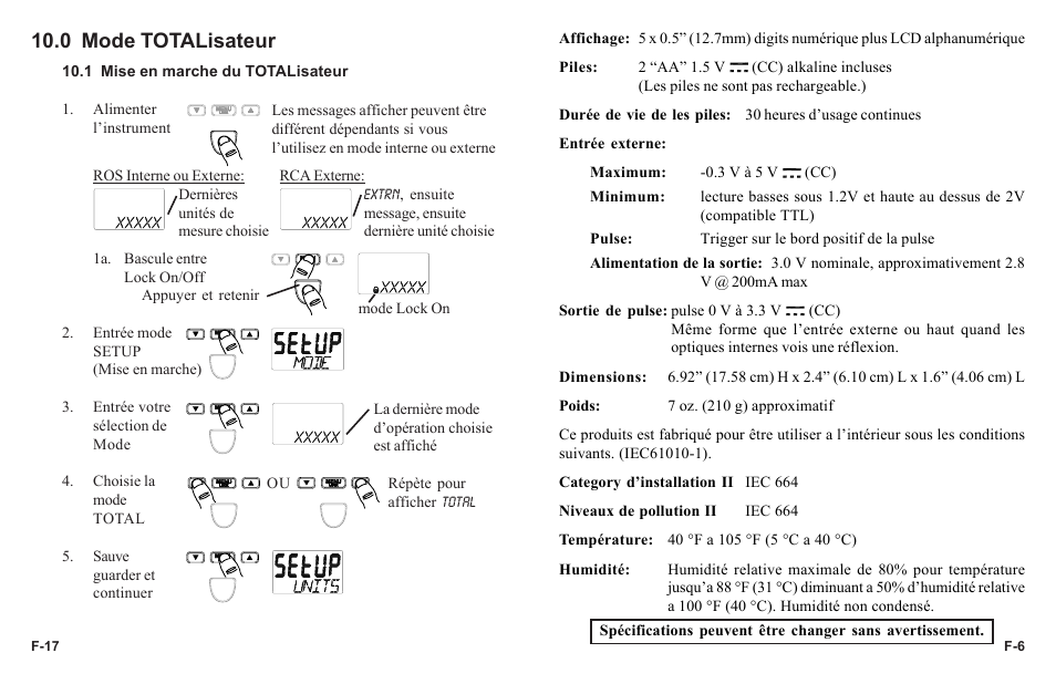 0 mode totalisateur | Monarch Instrument PLT200 User Manual | Page 37 / 42