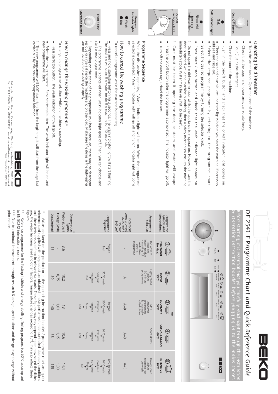 Beko DE 2541 F User Manual | 1 page