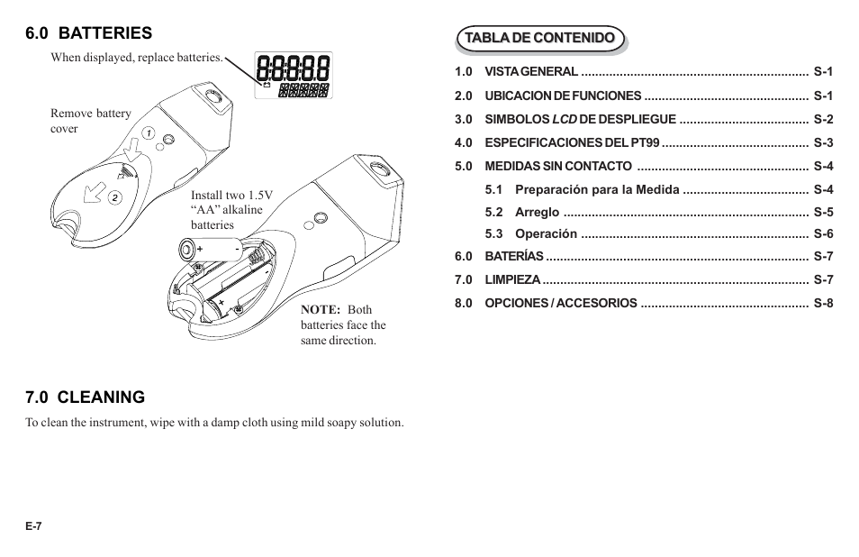 0 batteries 7.0 cleaning | Monarch Instrument PT99 User Manual | Page 10 / 18