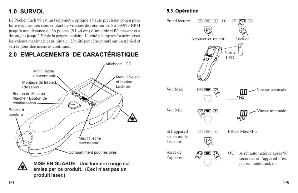 0 survol, 0 emplacements de caractéristique | Monarch Instrument PT99 User Manual | Page 16 / 18