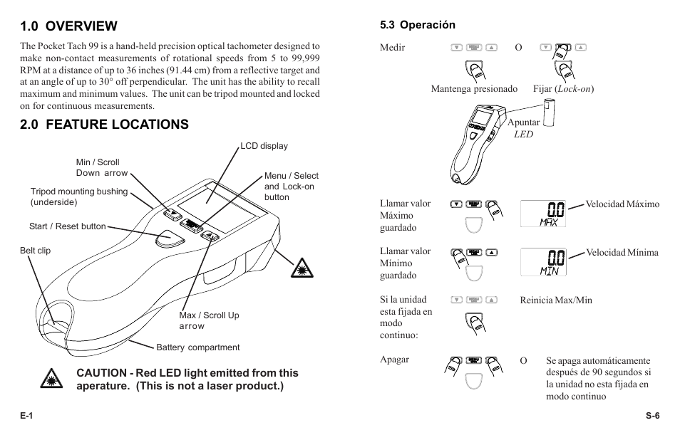 0 overview, 0 feature locations | Monarch Instrument PT99 User Manual | Page 4 / 18