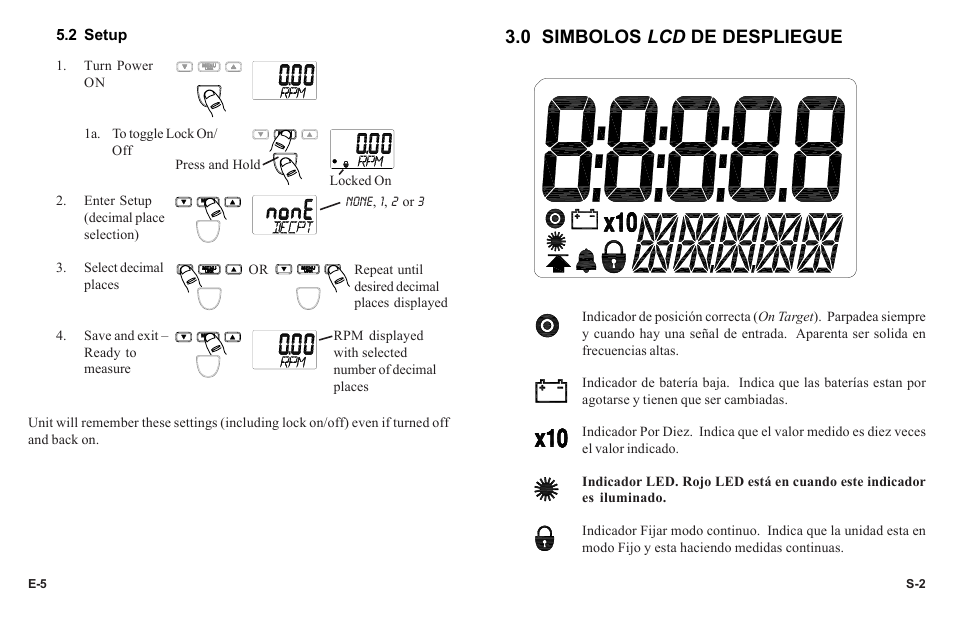 0 simbolos lcd de despliegue | Monarch Instrument PT99 User Manual | Page 8 / 18