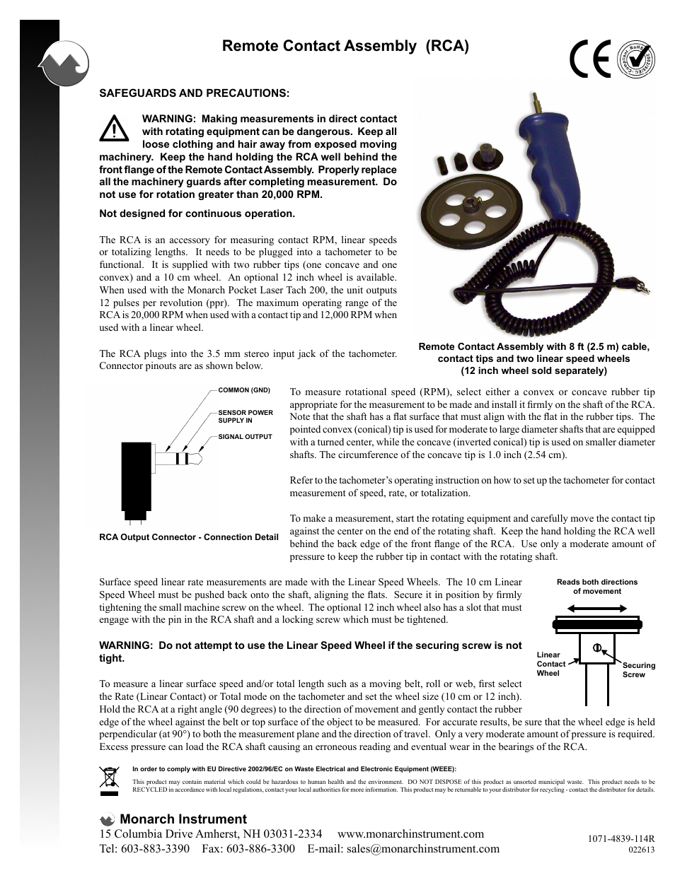 Monarch Instrument Remote Contact Assembly User Manual | 1 page