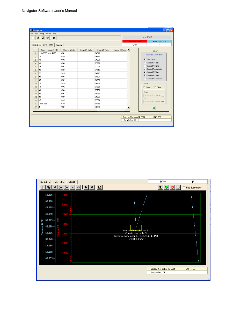 Data table window, Jumping to a specific point | Monarch Instrument Navigator User Manual | Page 10 / 20