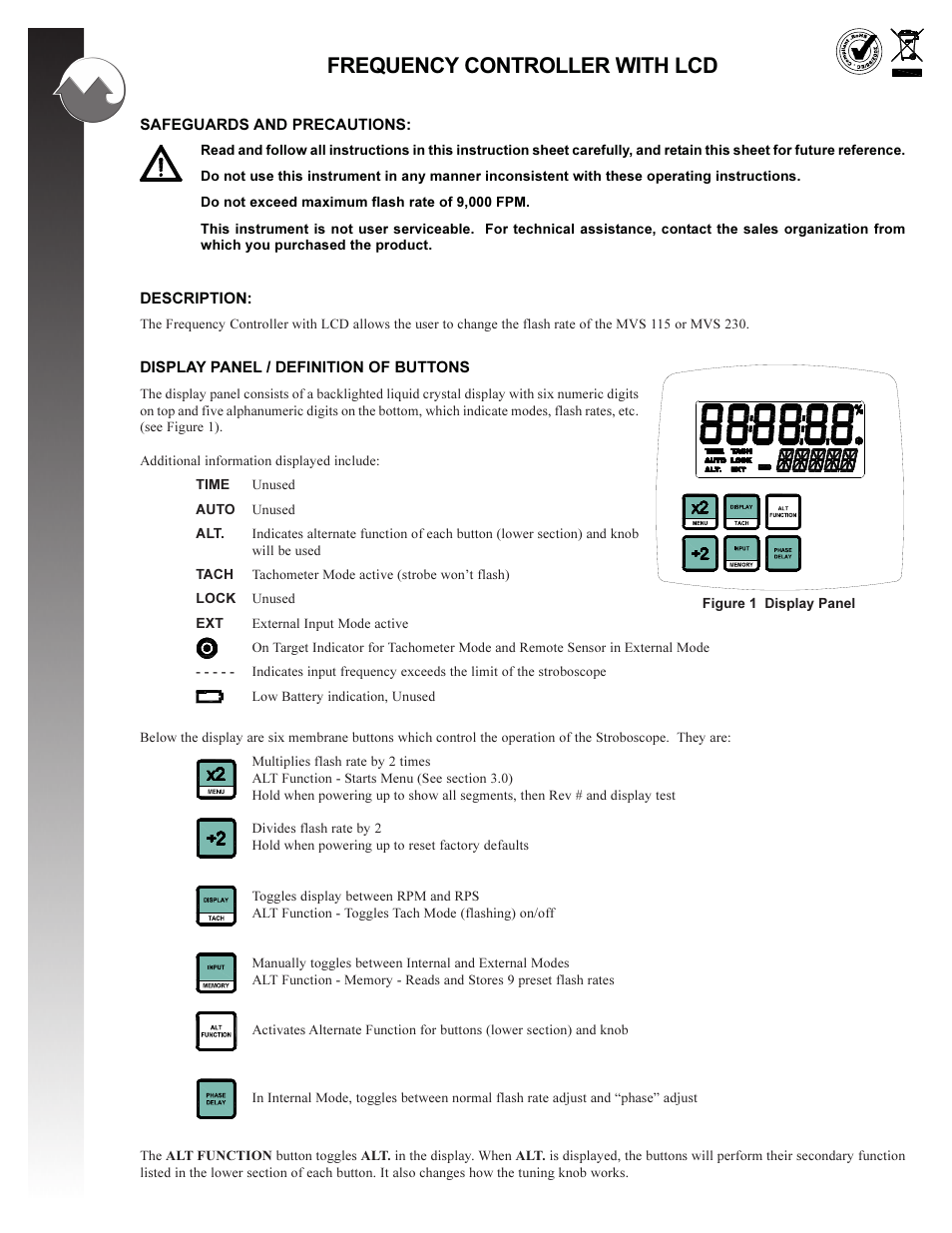 Monarch Instrument MVS Frequency Controller User Manual | 2 pages
