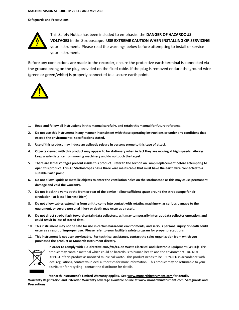 Monarch Instrument MVS 230 User Manual | 2 pages