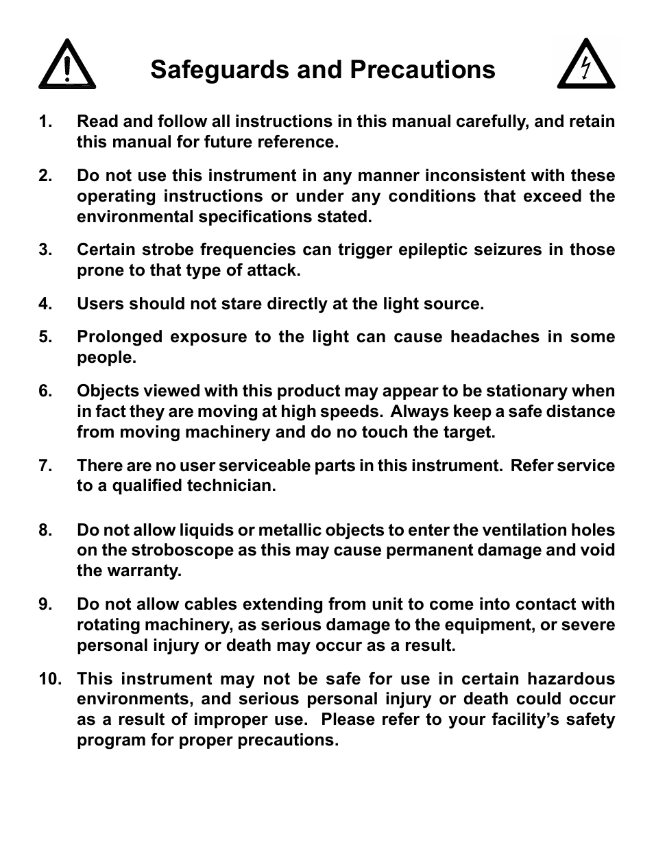 Safeguards and precautions | Monarch Instrument Nova-Strobe PBL User Manual | Page 2 / 28