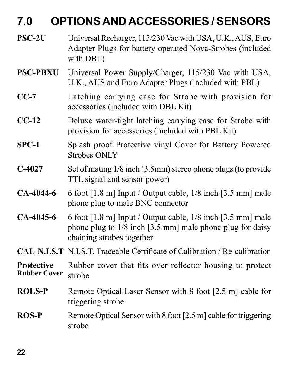 0 options and accessories / sensors | Monarch Instrument Nova-Strobe PBL User Manual | Page 26 / 28