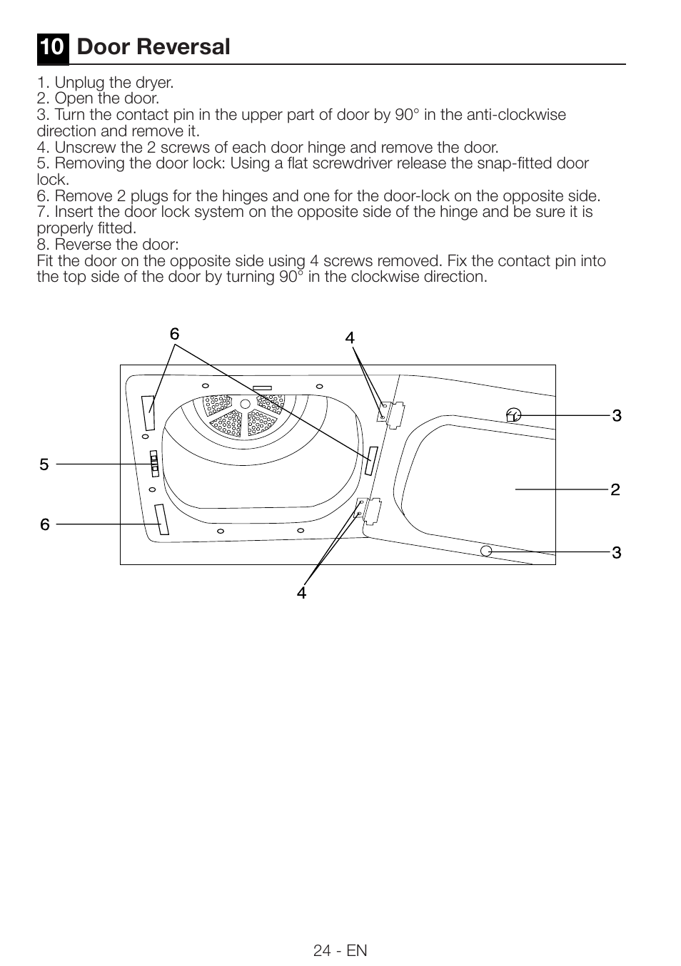 10 door reversal | Beko DRVS 73 S User Manual | Page 24 / 28
