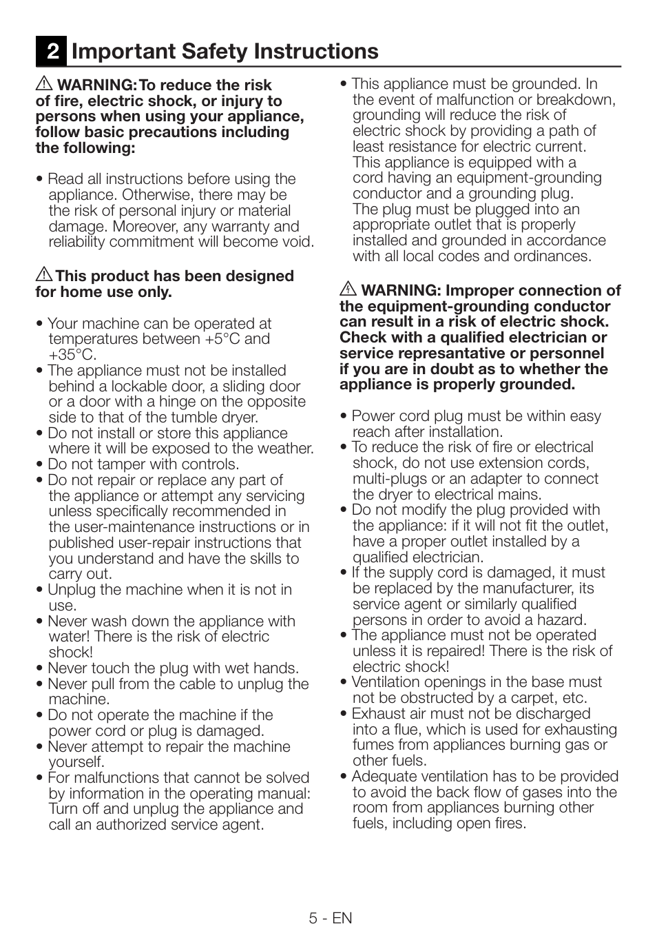 2important safety instructions | Beko DRVS 73 S User Manual | Page 5 / 28