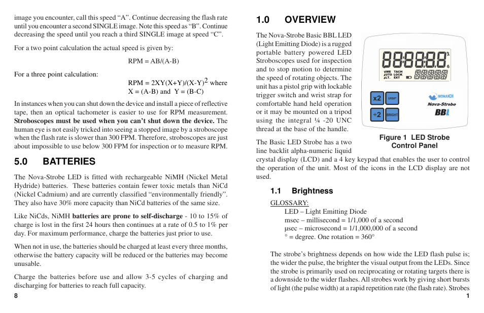 0 overview, 0 batteries | Monarch Instrument Nova-Strobe BBL User Manual | Page 5 / 8