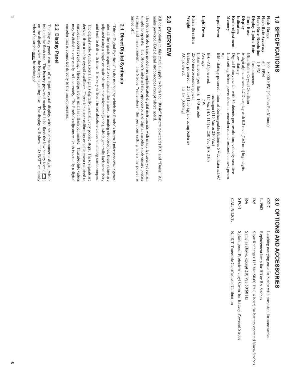 0 specifica tions, 0 overview, 0 options and accessories | Monarch Instrument Nova-Strobe BA User Manual | Page 4 / 6